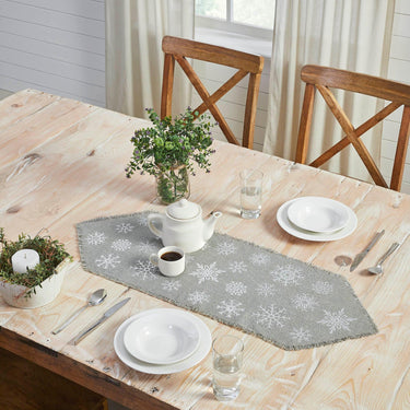 Yuletide Burlap Dove Grey Snowflake Runner 12x36 - The Fox Decor